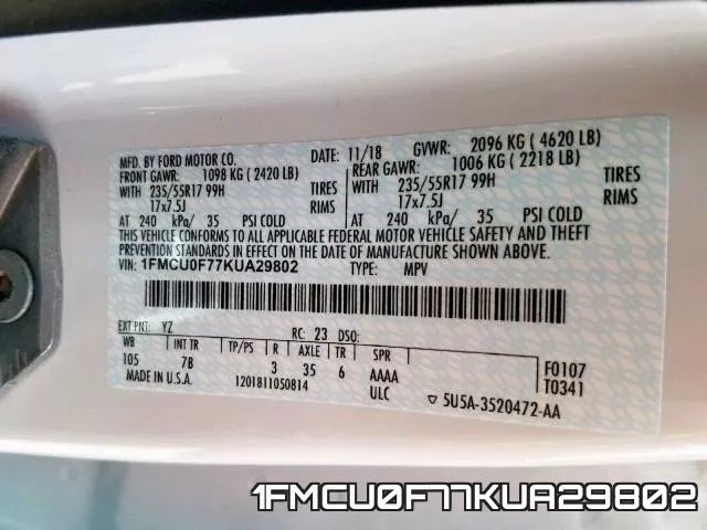 1FMCU0F77KUA29802 фото 2