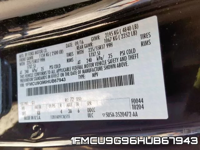 1FMCU9G96HUB67943 фото 2