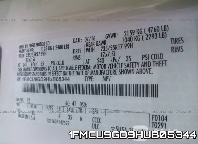 1FMCU9GD9HUB05344 фото 10