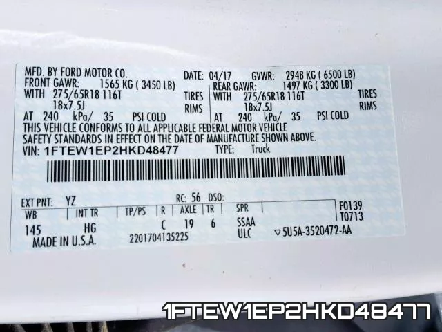 1FTEW1EP2HKD48477 фото 2