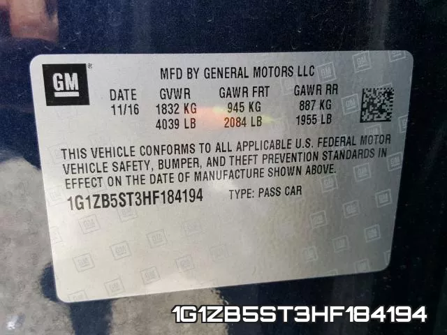 1G1ZB5ST3HF184194 фото 2