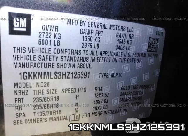 1GKKNMLS3HZ125391 фото 10