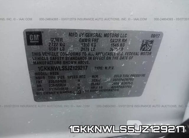 1GKKNWLS5JZ129217 фото 10