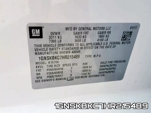 1GNSKBKC7HR215489 фото 2