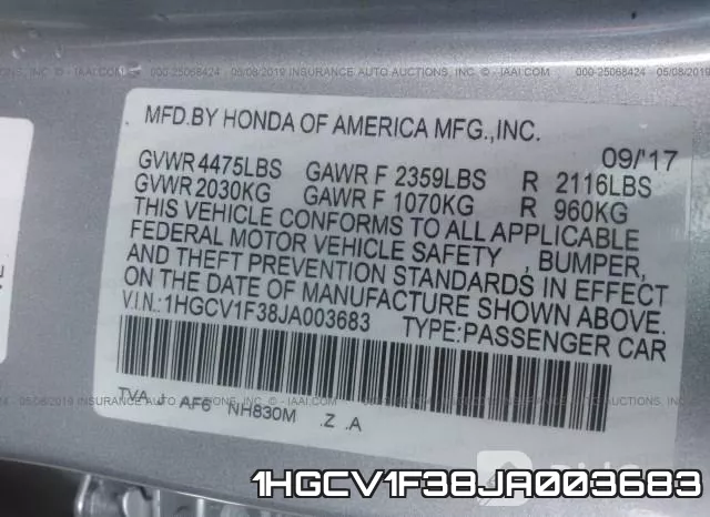 1HGCV1F38JA003683 фото 10