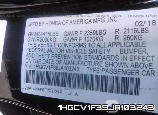 1HGCV1F39JA103243 фото 10