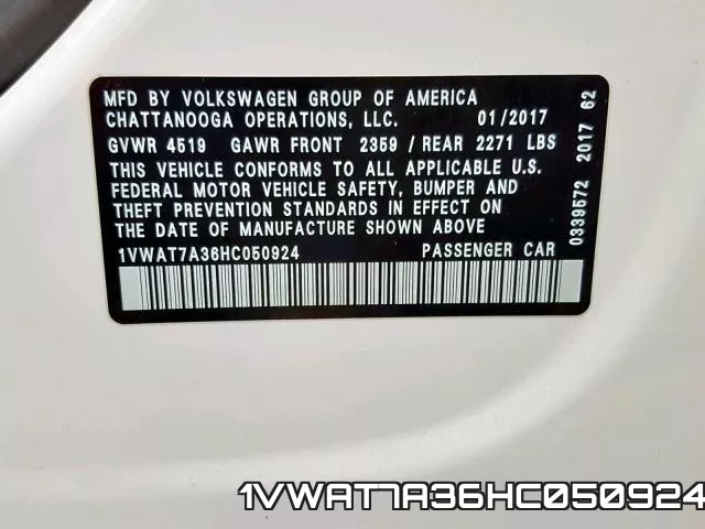 1VWAT7A36HC050924 фото 2