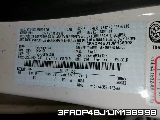 3FADP4BJ1JM138998 фото 2