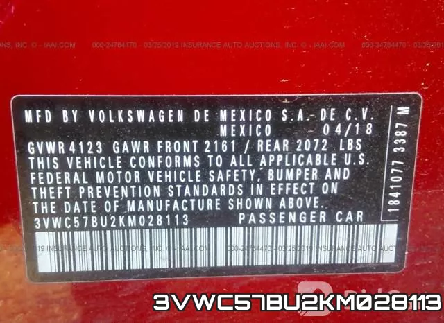 3VWC57BU2KM028113 фото 10