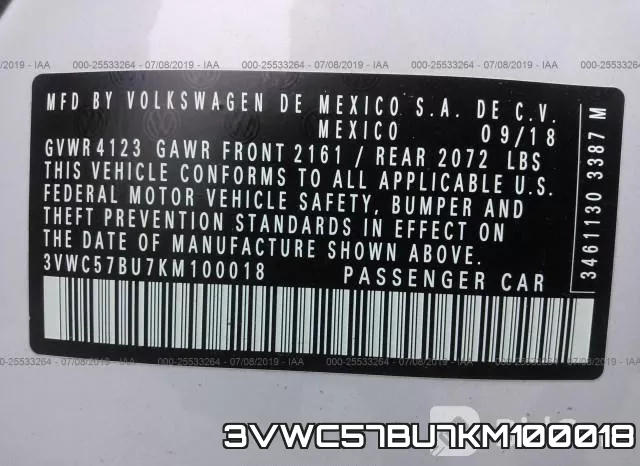 3VWC57BU7KM100018 фото 10