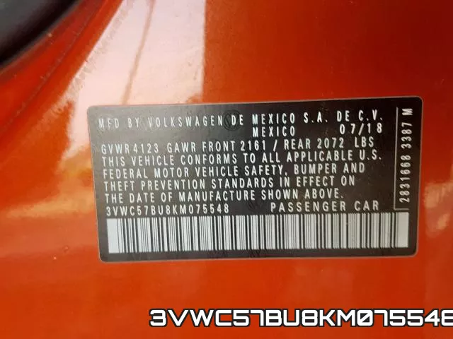 3VWC57BU8KM075548 фото 2