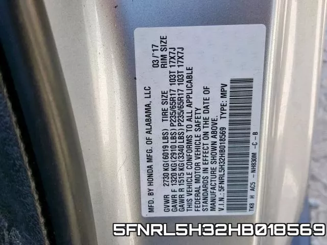5FNRL5H32HB018569 фото 2