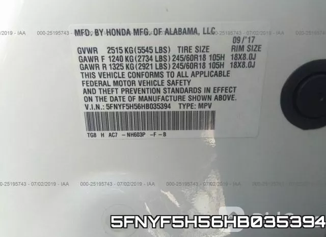 5FNYF5H56HB035394 фото 10
