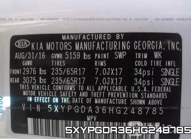 5XYPGDA36HG248785 фото 10
