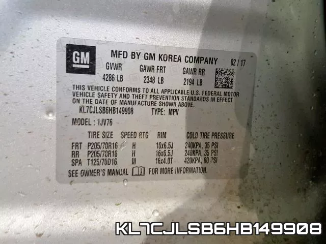 KL7CJLSB6HB149908 фото 2