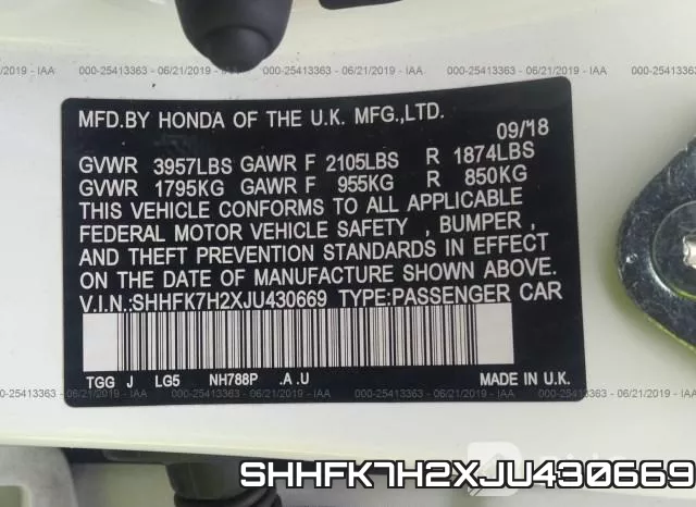 SHHFK7H2XJU430669 фото 10