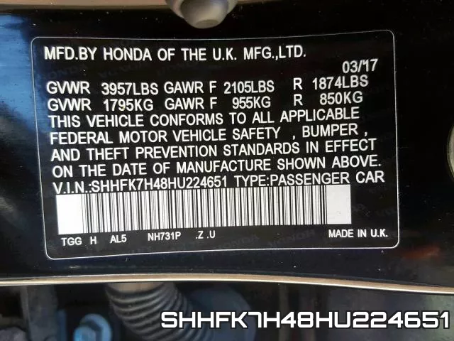 SHHFK7H48HU224651 фото 2