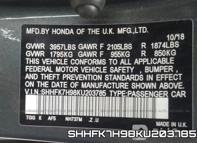 SHHFK7H98KU203785 фото 10