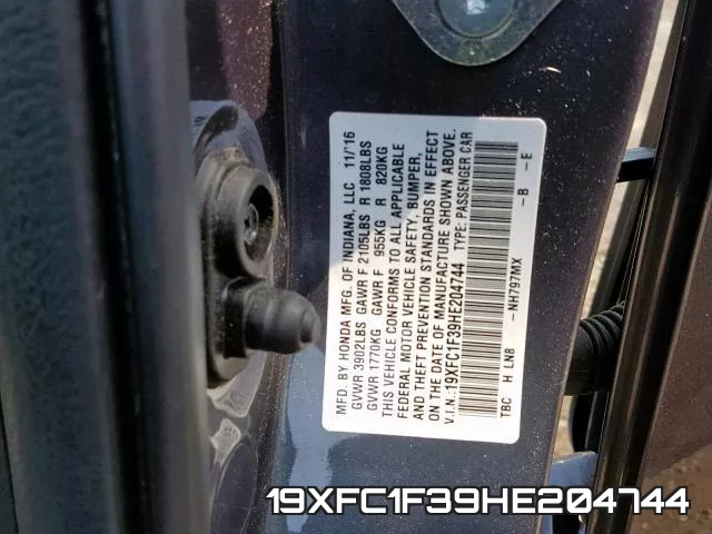 19XFC1F39HE204744 фото 2