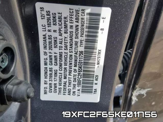 19XFC2F65KE011756 фото 2