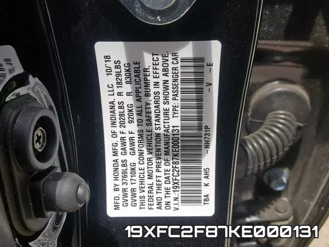 19XFC2F87KE000131 фото 2