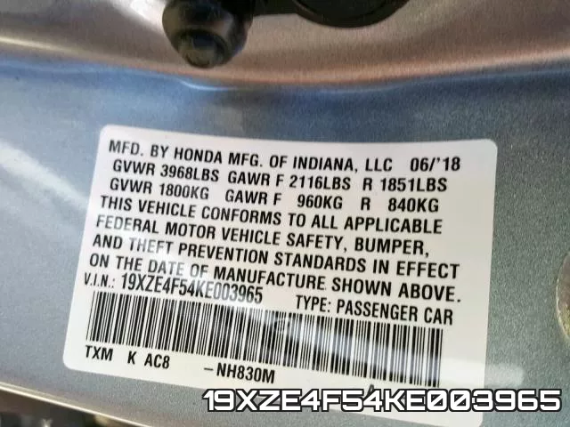 19XZE4F54KE003965 фото 2