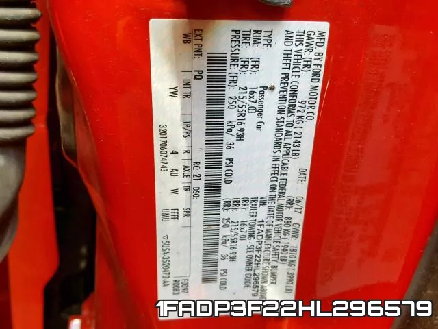 1FADP3F22HL296579 фото 2