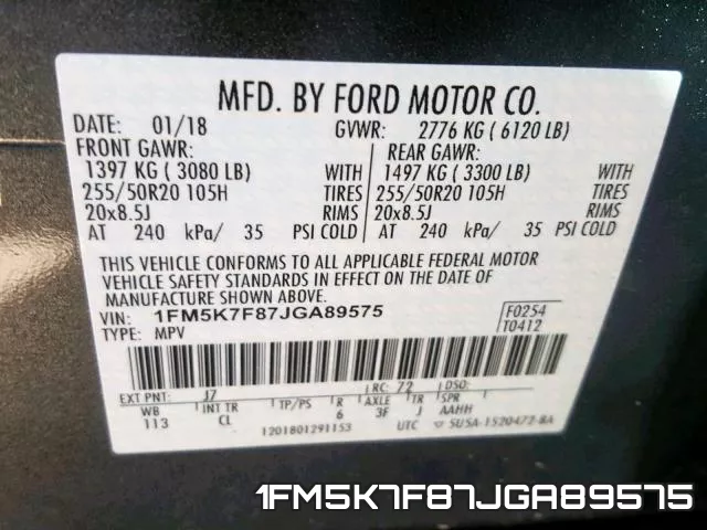 1FM5K7F87JGA89575 фото 2