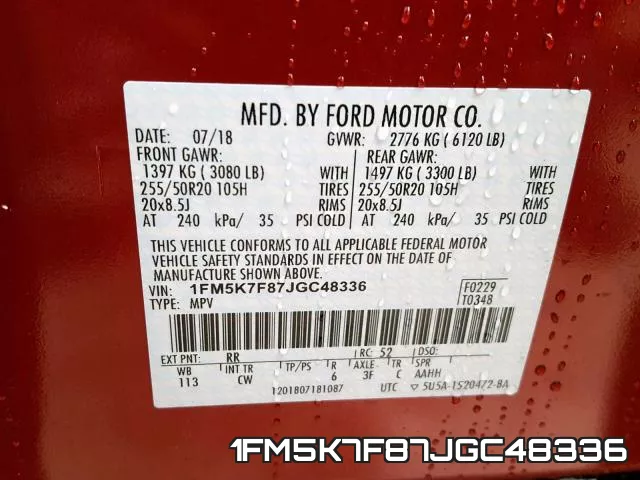 1FM5K7F87JGC48336 фото 2