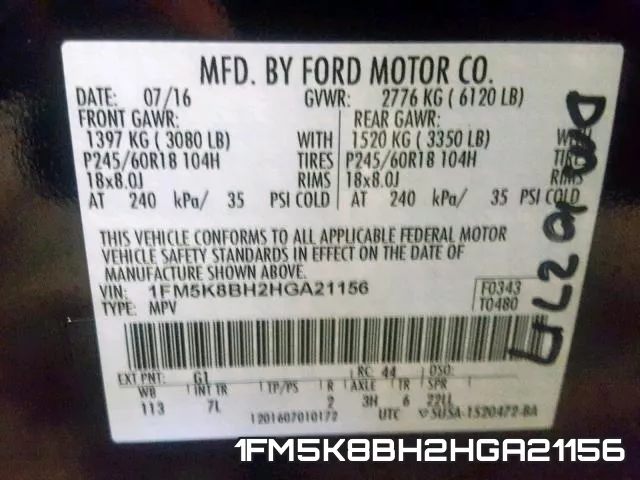1FM5K8BH2HGA21156 фото 2