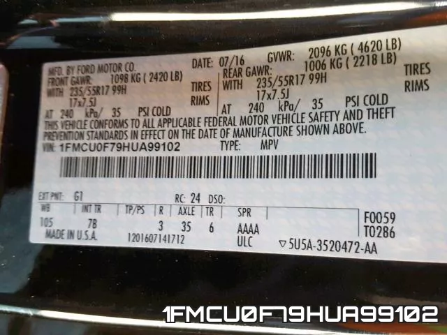 1FMCU0F79HUA99102 фото 2