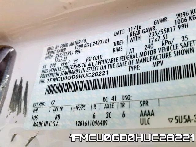 1FMCU0GD0HUC28221 фото 2