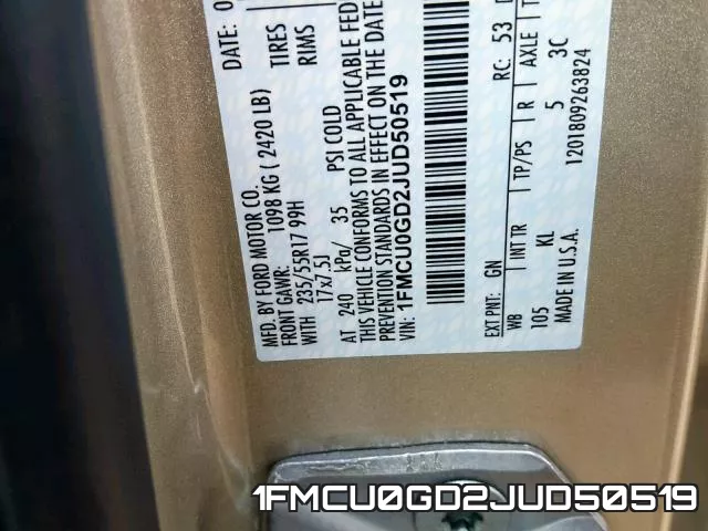 1FMCU0GD2JUD50519 фото 2