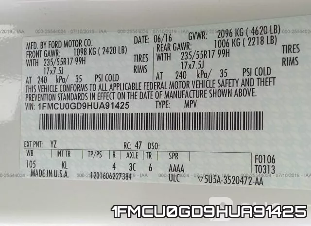 1FMCU0GD9HUA91425 фото 10