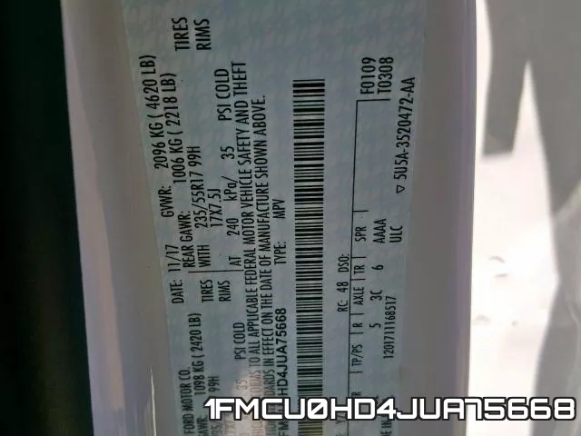 1FMCU0HD4JUA75668 фото 2