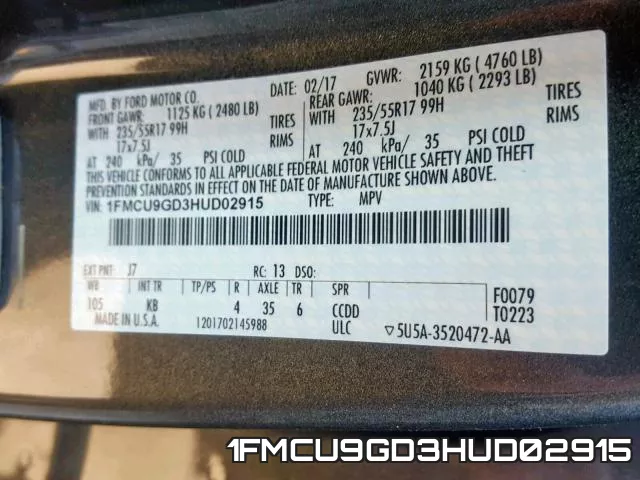 1FMCU9GD3HUD02915 фото 2