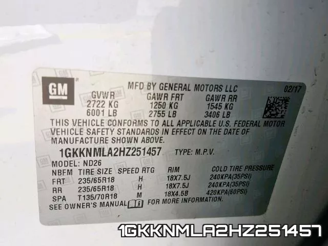 1GKKNMLA2HZ251457 фото 2