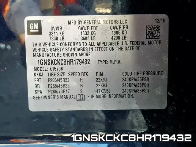 1GNSKCKC8HR179432 фото 2