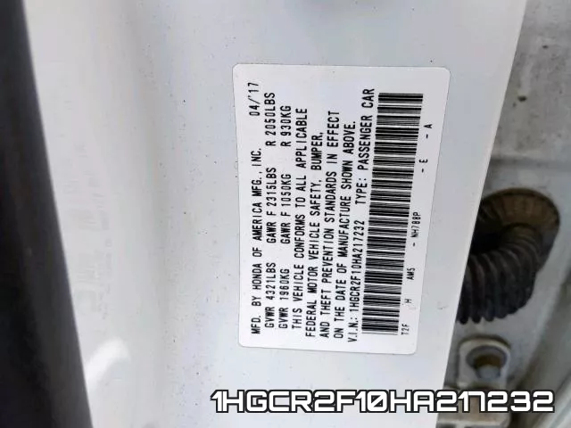 1HGCR2F10HA217232 фото 2