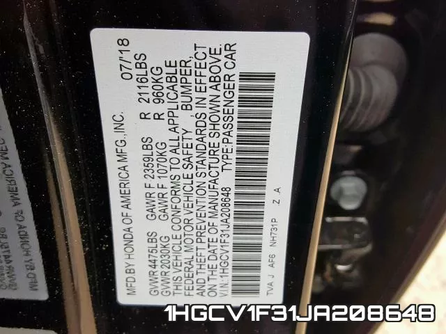 1HGCV1F31JA208648 фото 2