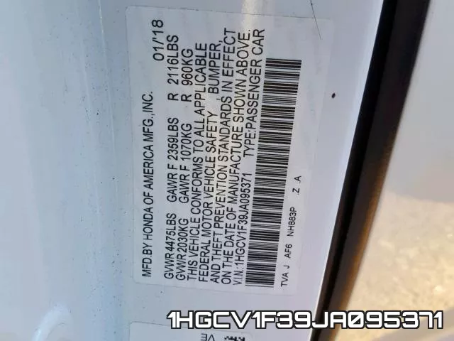 1HGCV1F39JA095371 фото 2