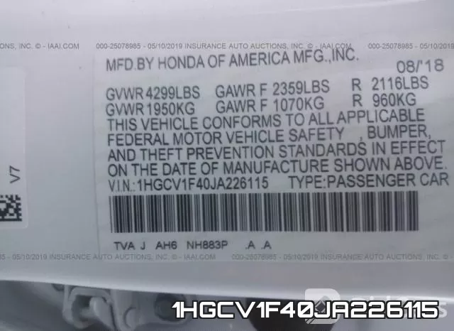 1HGCV1F40JA226115 фото 10