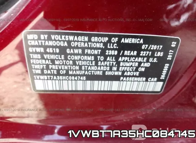 1VWBT7A35HC084745 фото 10