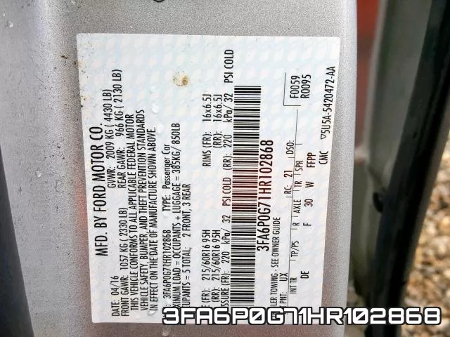 3FA6P0G71HR102868 фото 2
