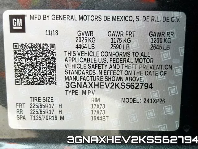 3GNAXHEV2KS562794 фото 2