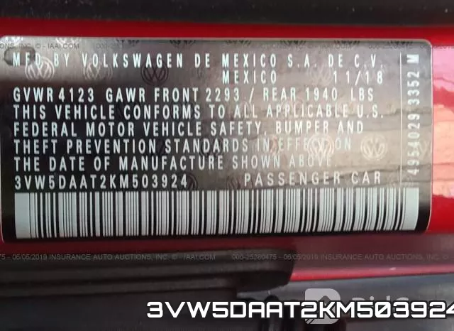 3VW5DAAT2KM503924 фото 10