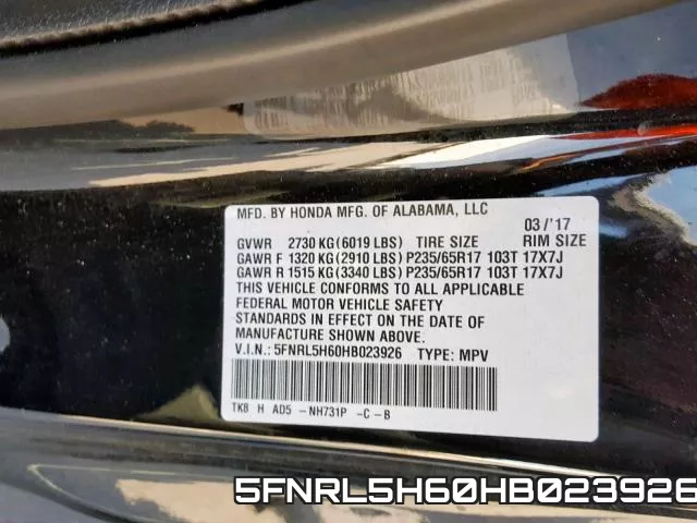 5FNRL5H60HB023926 фото 2
