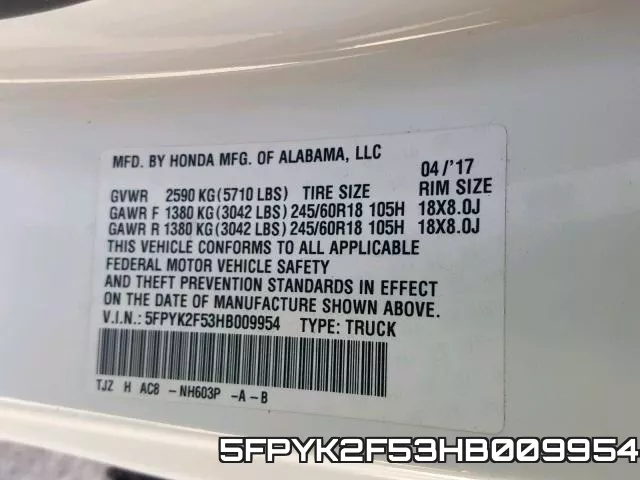 5FPYK2F53HB009954 фото 2