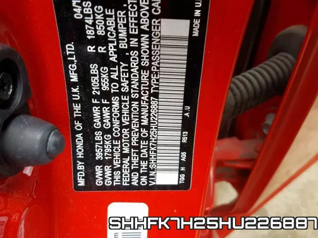 SHHFK7H25HU226887 фото 2