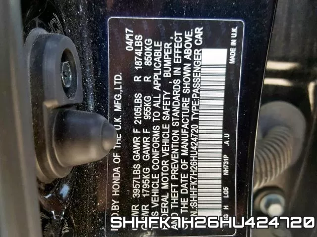 SHHFK7H26HU424720 фото 2